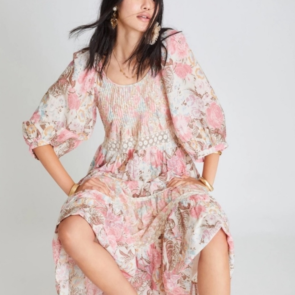 Loveshackfancy Evren Maxi Dress Pink Dew Drop Lace  Size XS
